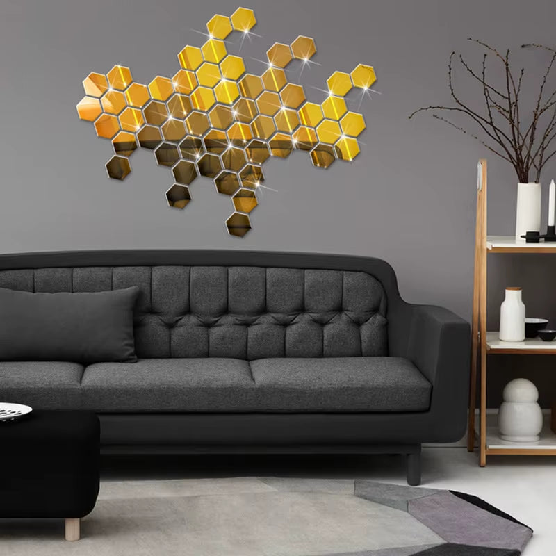 12 Hexagonal 3D Mirror Wall Stickers Room Decor Wall Decor Vinyl DIY Detachable Wall Sticker Decal Home Decoration Art Espejo