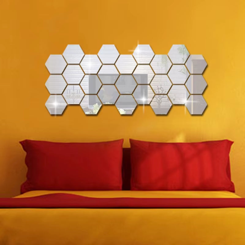 12 Hexagonal 3D Mirror Wall Stickers Room Decor Wall Decor Vinyl DIY Detachable Wall Sticker Decal Home Decoration Art Espejo