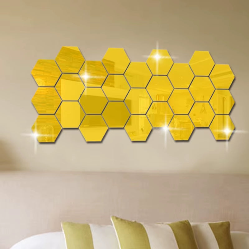 12 Hexagonal 3D Mirror Wall Stickers Room Decor Wall Decor Vinyl DIY Detachable Wall Sticker Decal Home Decoration Art Espejo