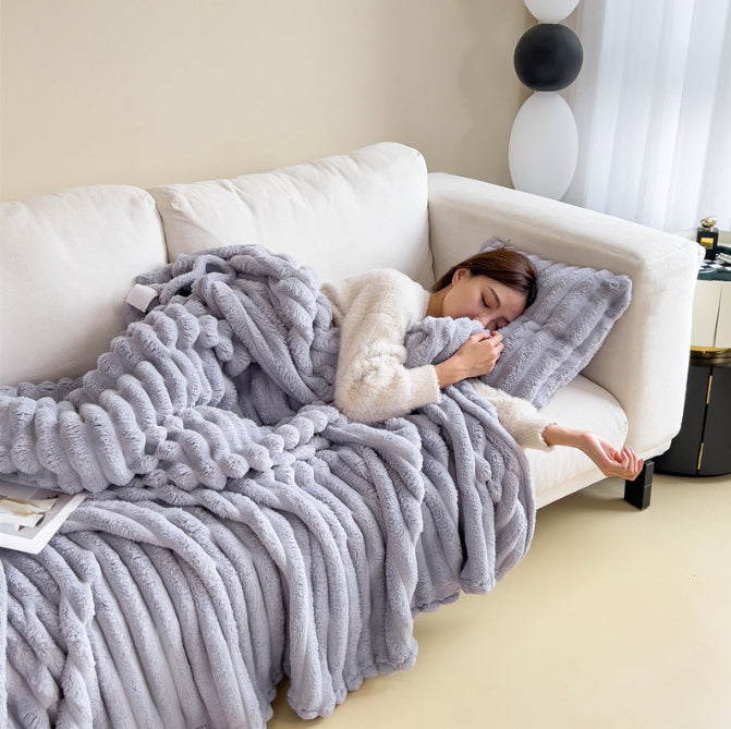 Luxury Bubble Velvet Rabbit Fur Blanket