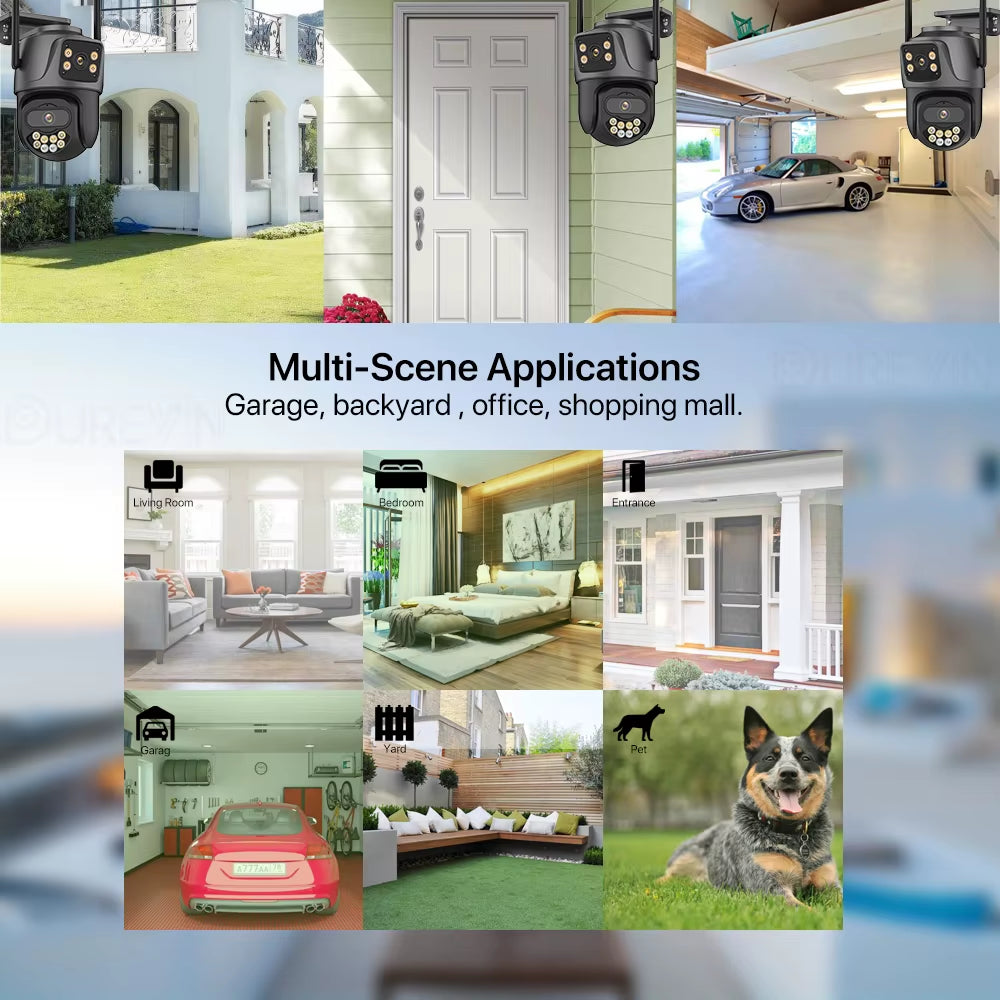 6K 9MP HD IP Camera Outdoor Three-Lens External Wifi Camera 4K/2K Dual Screen Security PTZ Cam Auto Tracking Surveillance Icsee