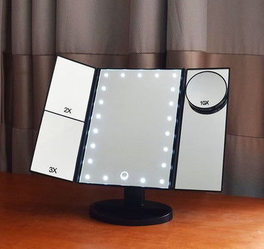 Three-sided Foldable Magnifying Desktop Makeup Mirror