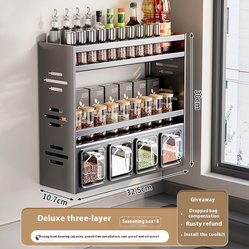 Wall-mounted Multi-functional Kitchen Spice Rack