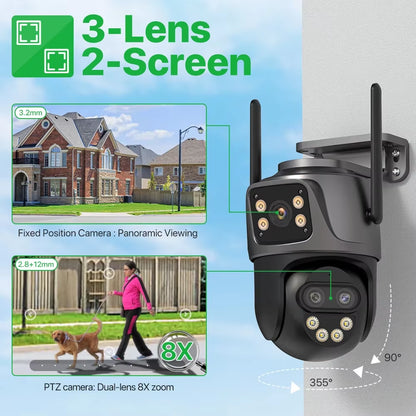 6K 9MP HD IP Camera Outdoor Three-Lens External Wifi Camera 4K/2K Dual Screen Security PTZ Cam Auto Tracking Surveillance Icsee